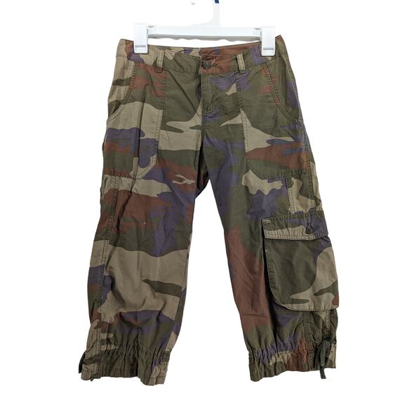 London Jean‎ Cargo Camo Print Capri Pants 0 Green Juniors Chino Crop Camouflage - Picture 1 of 10